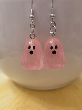 Pink Ghost Dangle Earrings - Cute Halloween Jewelry